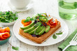 waffles with smoked salmon, avocado and cucumber