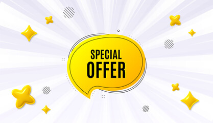 Poster - Offer sunburst ray banner. Special offer bubble sticker. Discount banner shape. Sale coupon chat icon. Special offer chat message. Speech bubble discount with stripes. Burst text balloon. Vector