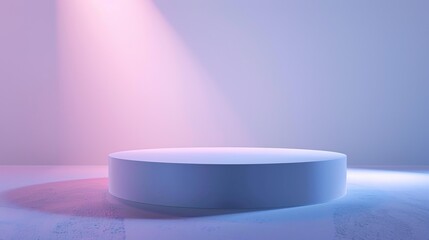 Wall Mural - 3D rendering of a blue and pink spotlight on a white stage against a white background.