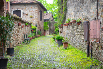 Wall Mural - Old village view of Monferrato region (Italy, Piedmont Region) near Casale Monferrato. This area is world famous for its valuable red wines (like Barolo and Barbaresco) and is UNESCO site since 2014.