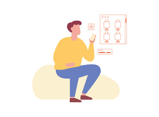 Poster - Flat cartoon man shopping online. Online shopping and E-commerce concept. Vector illustration.