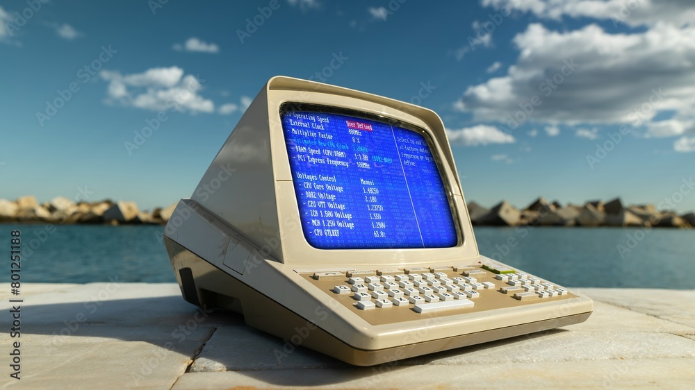 Computer Am Strand computer on a beach with data and code on screen Stock Photo | Adobe Stock