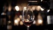 Pouring Red Wine into a Glass with Bokeh Light in the Background. Concept Photography, Red Wine, Glass, Bokeh Light, Pouring
