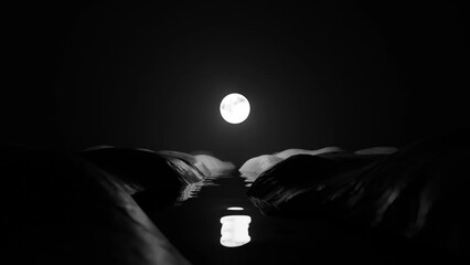 Wall Mural - abstract night full moon animated landscape background, seamless motion graphic loop