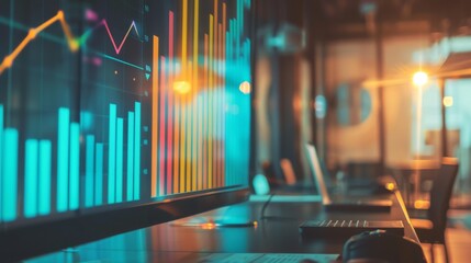 Leinwandbilder - A bar graph projected onto a screen during a business presentation, guiding stakeholders through key performance metrics and trends.