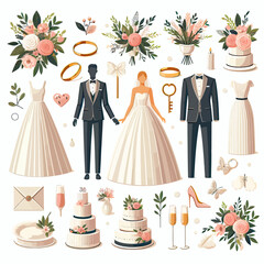 Canvas Print - set of icons of accessories of wedding ceremony 