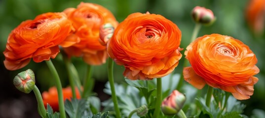 Wall Mural - Vibrant orange blossoms in a field with soft focus background   stock photo aesthetic