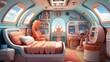 A bedroom designed to look like the cockpit of an airplane