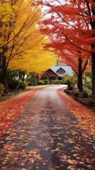 Wall Mural - Charming Fall Scenery of Trees and a House