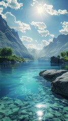 Wall Mural - Mountains, lake and blue sky