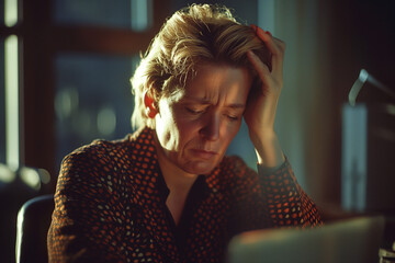 Canvas Print - Stressed businesswoman at home office work