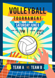 Fototapeta Panele - Volleyball Tournament poster vector design. A spiker's arm motion of attacker and blocker over the net