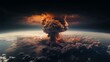 A large mushroom cloud rising from a nuclear explosion