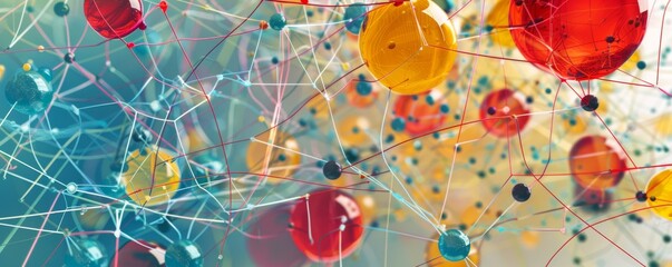 Poster - Vivid abstract concept of network connections with 3D spheres and intricate lines