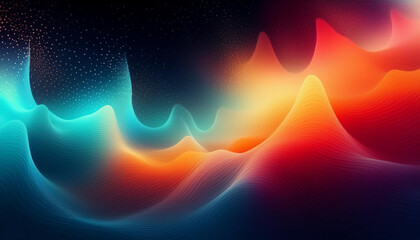 Wall Mural -  Vibrant orange teal white psychedelic grainy gradient color flow wave on black background