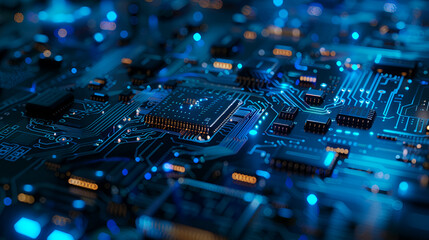 Poster - Electronic circuit board with electronic components such as chips close up. The concept of the electronic computer hardware technology,Close up of electronic circuit board. Technology background
