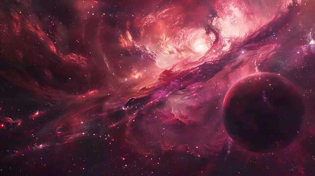 Space-themed background with red and white accents, perfect for text