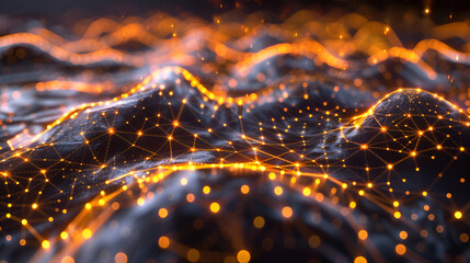 Poster - Abstract background digital line dot technology concept,a vibrant 3D network of interconnected points and lines glowing,Abstract blue technology wave with dots and lines. Flow of particles
