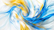A delicate swirl of electric blue and mustard yellow, elegantly set against a white backdrop, designed to mimic a high-definition photograph.