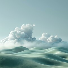 Canvas Print - Green rolling hills with clouds in the distance