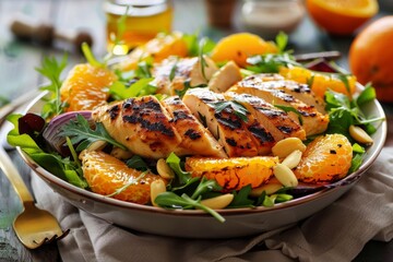 Mandarin orange salad with grilled chicken breast