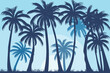 © Creative Design Art - Palm trees on the beach, Tropical summer background, Tropical palm tree silhouettes on blue background, Vector illustration