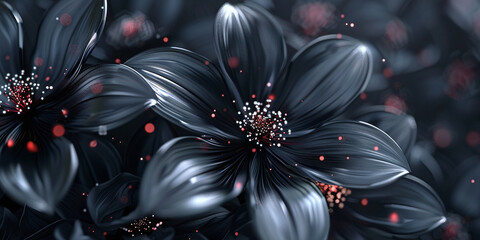 Poster - black futuristic digital flowers
