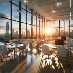 Wall Mural - Modern office interior with large windows and city view