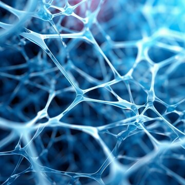 Blue translucent 3D rendering of a complex organic structure