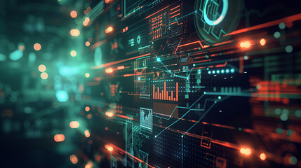 Poster - digital technology background. Directed stream of luminous particles. Big data visualization. technology and science,3d rendering of abstract technology background with circuit board and data flow
