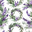 © Thanthara - Lavender and rosemary wreaths, aromatic boho watercolor, seamless pattern, soothing purples and deep greens, fragrant embrace. Seamless Pattern, Fabric Pattern, Tumbler Wrap, Mug Wrap.