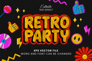 Retro party colorful crumpled paper texture editable vector text effect