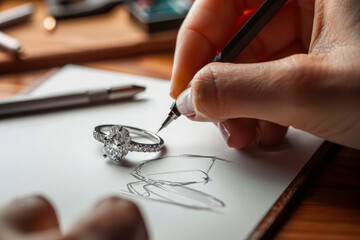 designer drawing a ring on a sheet of paper