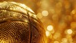 Basketball ball on golden bokeh background, close-up