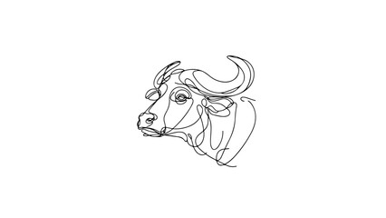 Wall Mural - A single line drawing of a buffalo head 