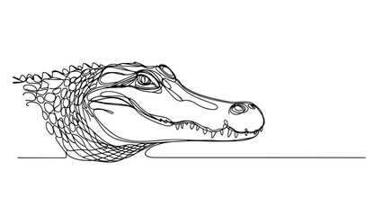 A continuous line drawing of a realistic alligator head