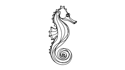 A continuous line drawing of a realistic seahorse