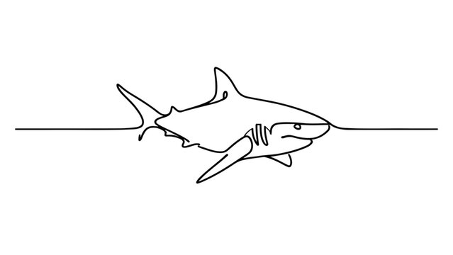 A continuous line drawing of a realistic shark