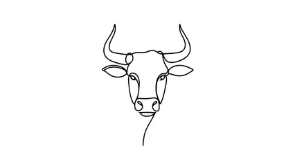 A minimalist continuous line drawing of a bull head