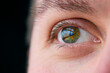 Macro Studio Expression Shot Of Young Man's Eye With Close Up On Eyelashes And Pupil
