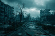 apocalyptic image of a city destroyed by missile and bomb attacks in a war