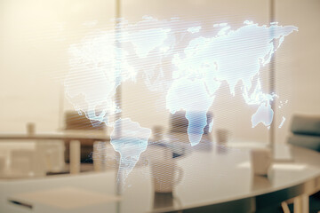 Aufkleber - Multi exposure of abstract creative digital world map hologram on a modern conference room background, tourism and traveling concept