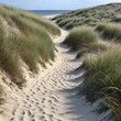 Ein sanfter Küstenpfad schlängelt sich entlang des goldenen Strandes, umrahmt von duftenden Dünen und dem beruhigenden Rauschen der Wellen.