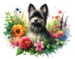 Watercolor painting of an Affenpinschers dog with flowers