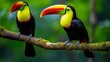 Toucan sitting on the branch in the forest, green vegetation