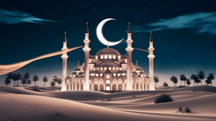 Wall Mural - The beautiful serene mosque at night.