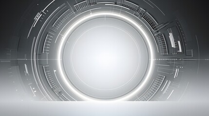 Grey white Abstract technology background with various technology elements Hi-tech communication concept innovation background Circle empty space for your text