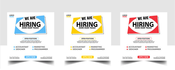 Wall Mural - Hiring recruitment open job vacancy design vector social media post banner template or web banner layout