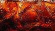 Background of cola with ice and bubbles
