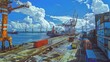 © Demok - Busy seaport under a bright blue sky with bustling cargo operations